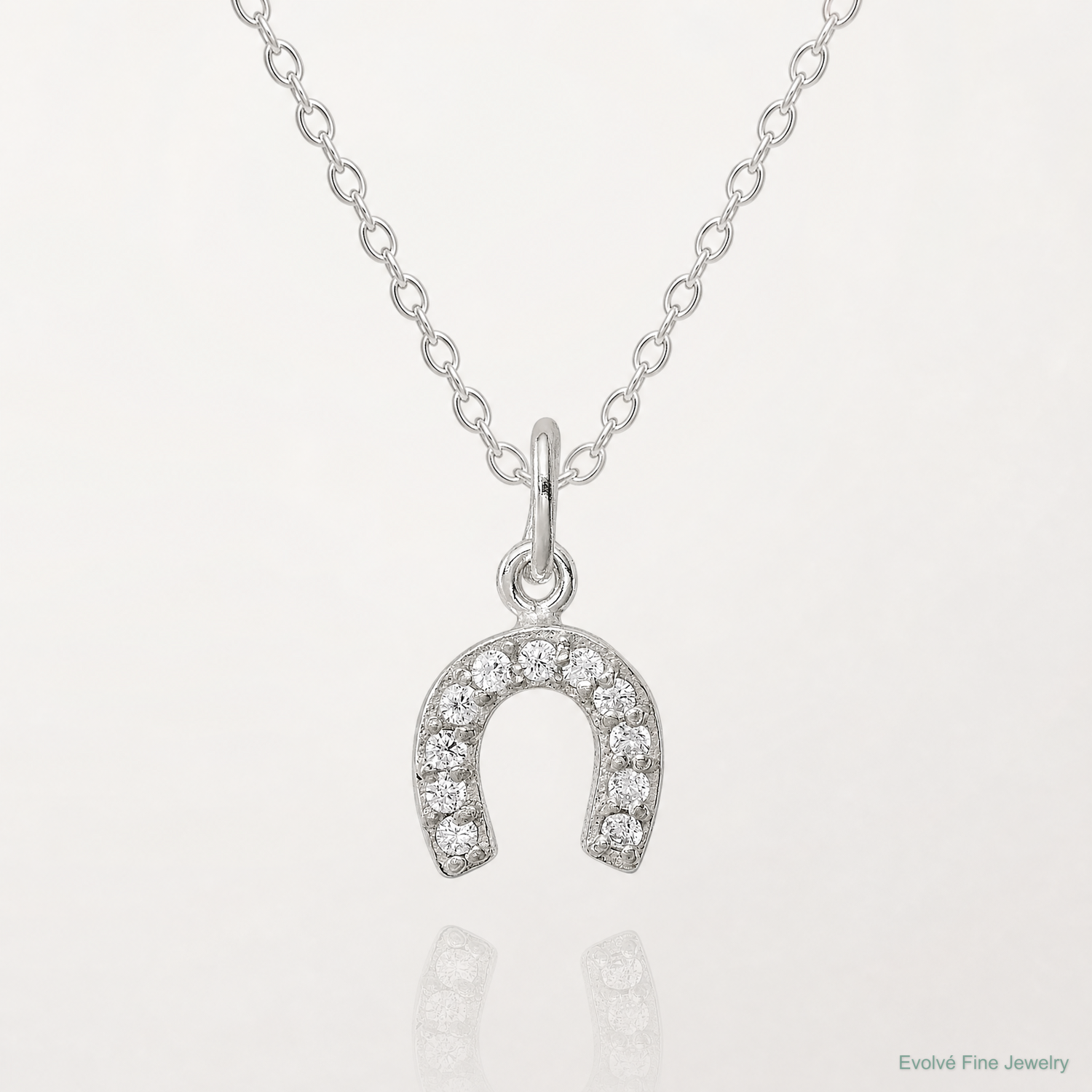 Sterling Silver Polished Horseshoe CZ Charm - Lifestyle View