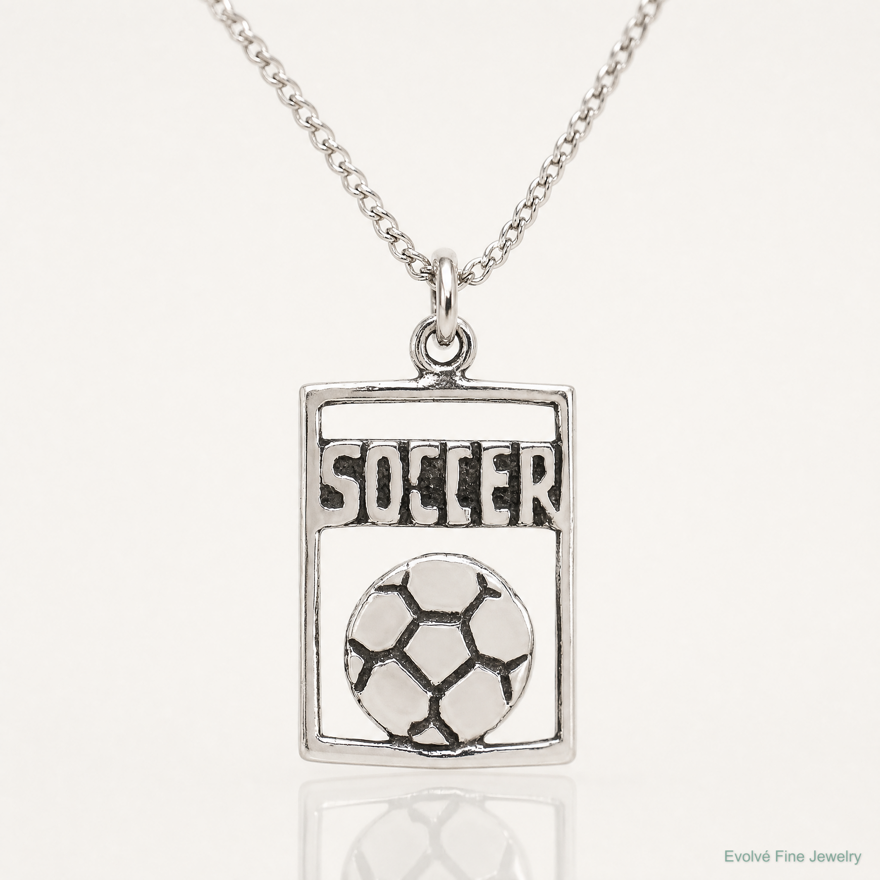 Sterling Silver Antiqued Soccer Rectangle Pendant - Lifestyle View