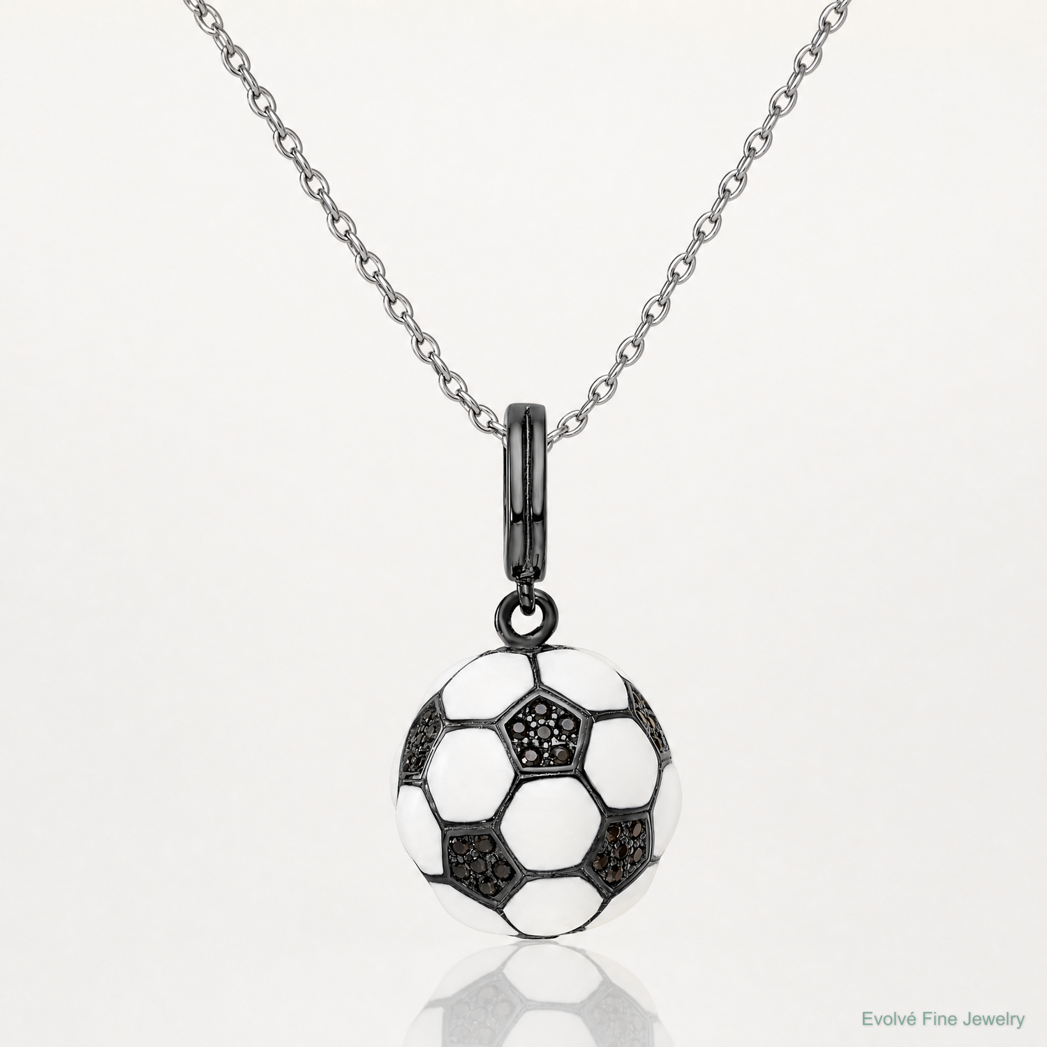 Sterling Silver Rhodium-plated & CZ 3D Soccer Ball Pendant - Lifestyle View