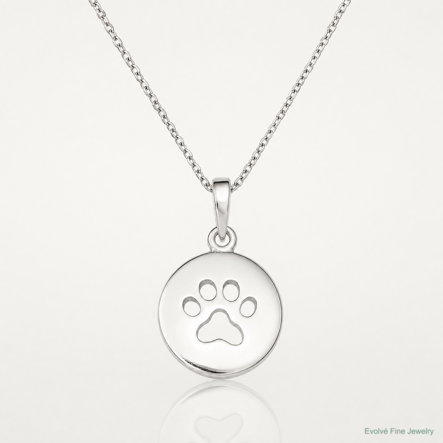 Sterling Silver Polished Paw Print Pendant - Lifestyle View