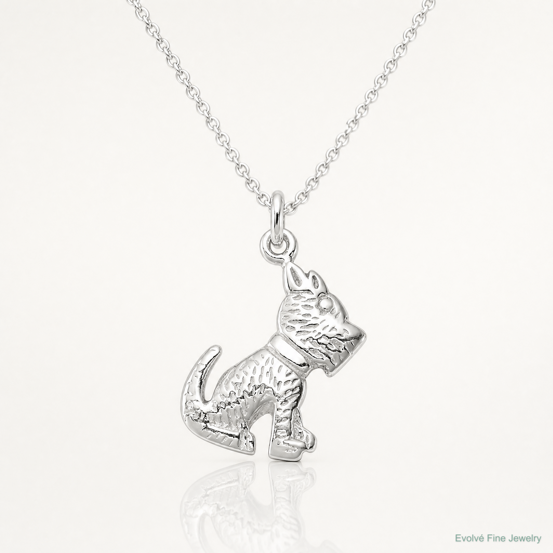 Sterling Silver Polished and Textured Dog Pendant - Lifestyle View
