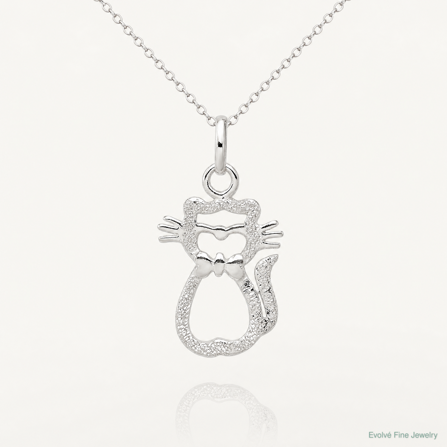 Sterling Silver Polished Cat Charm - Lifestyle View