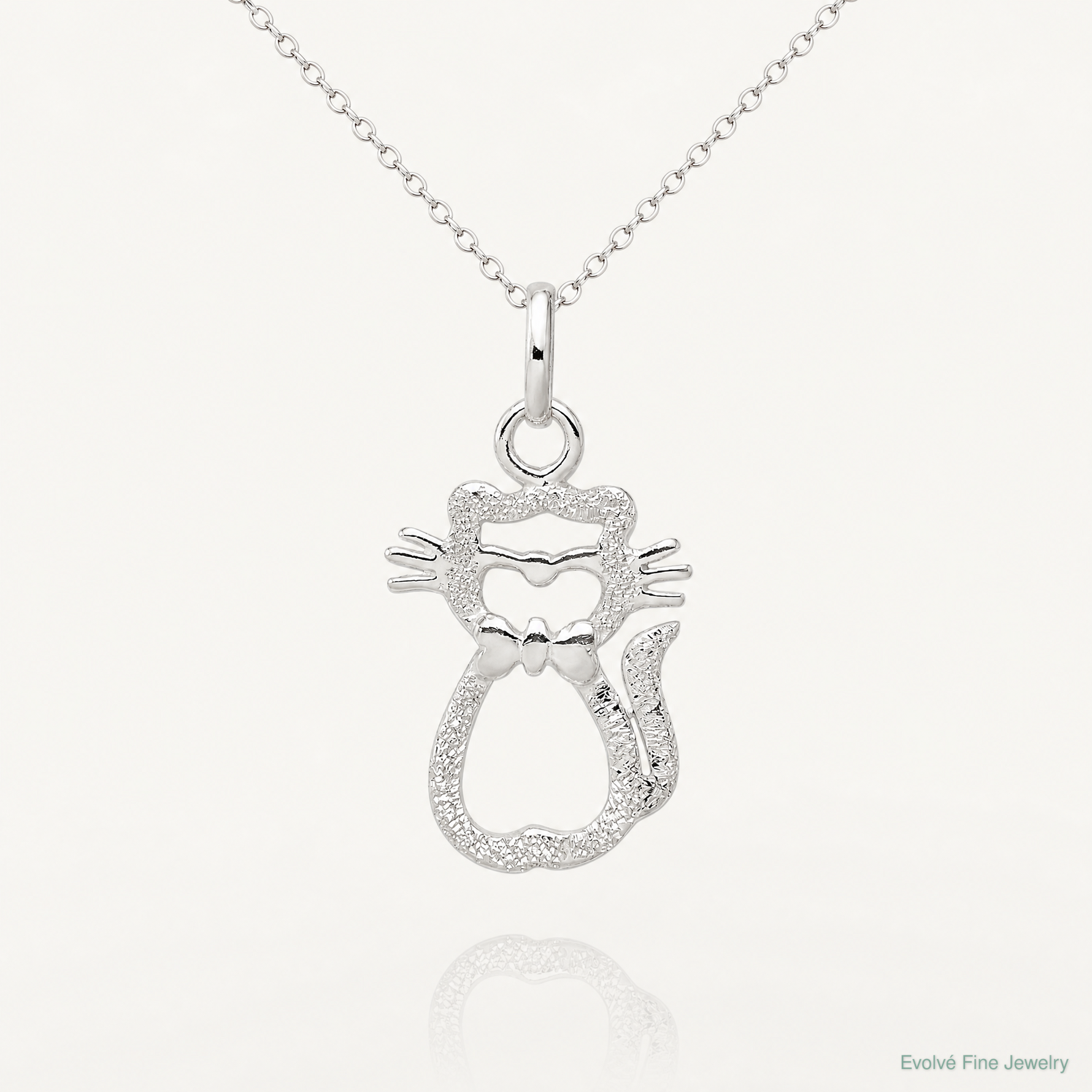 Sterling Silver Polished Cat Charm - Lifestyle View