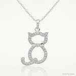 Sterling Silver Polished CZ Cat Pendant - Lifestyle View