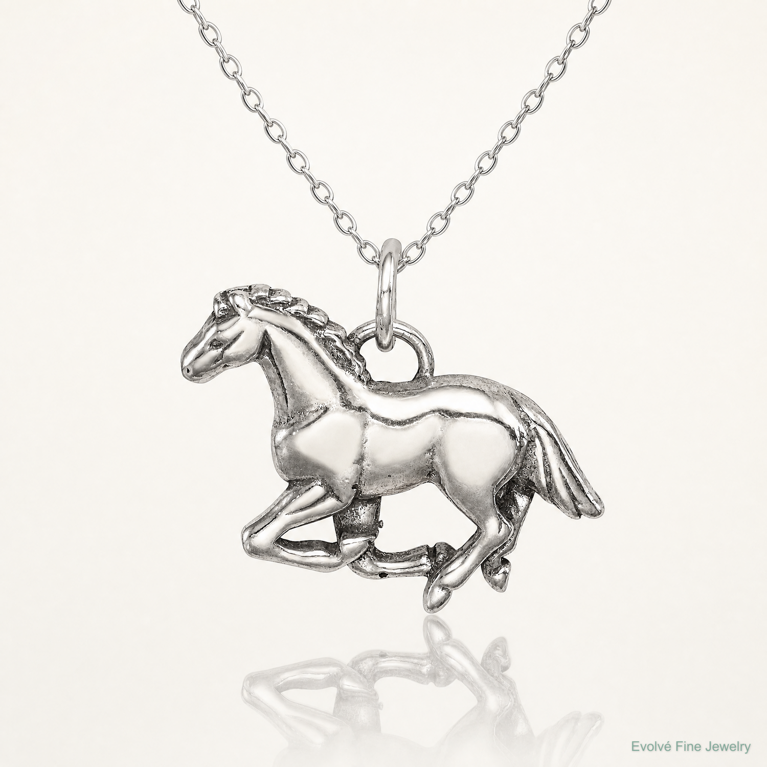 Sterling Silver Antiqued & Textured Horse Pendant - Lifestyle View