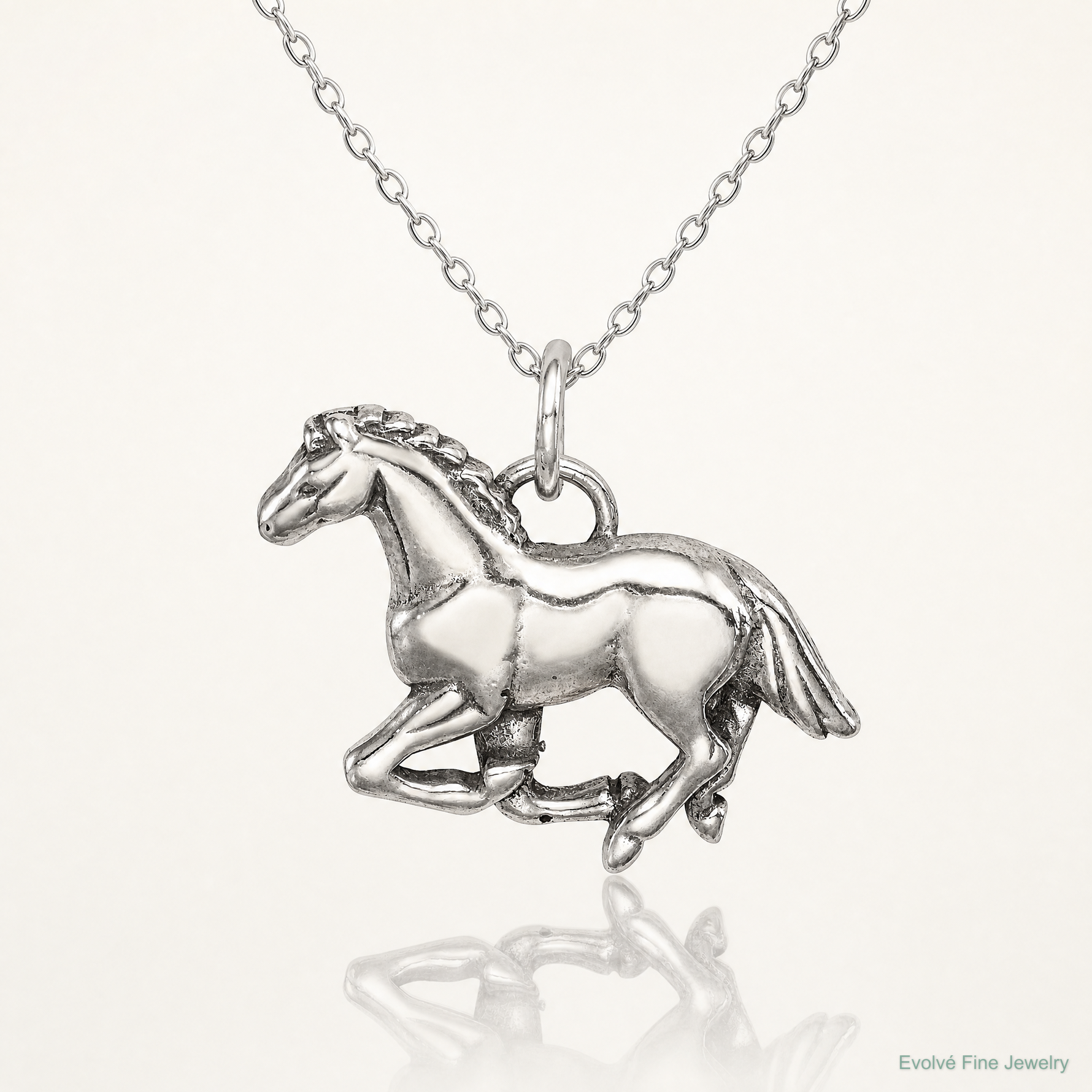 Sterling Silver Antiqued & Textured Horse Pendant - Lifestyle View