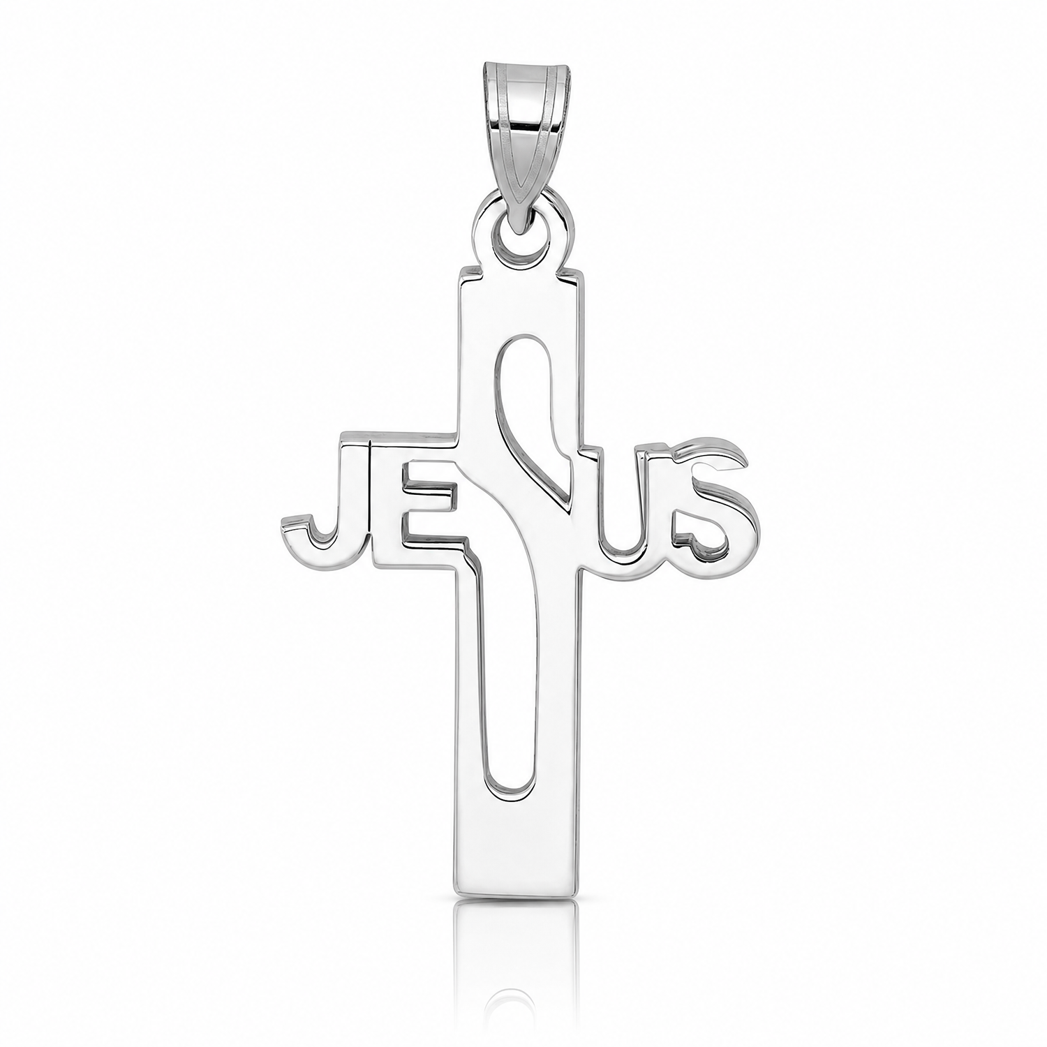 Sterling Silver Rhodium-plated Jesus Cross Medium Pendant - Lifestyle View