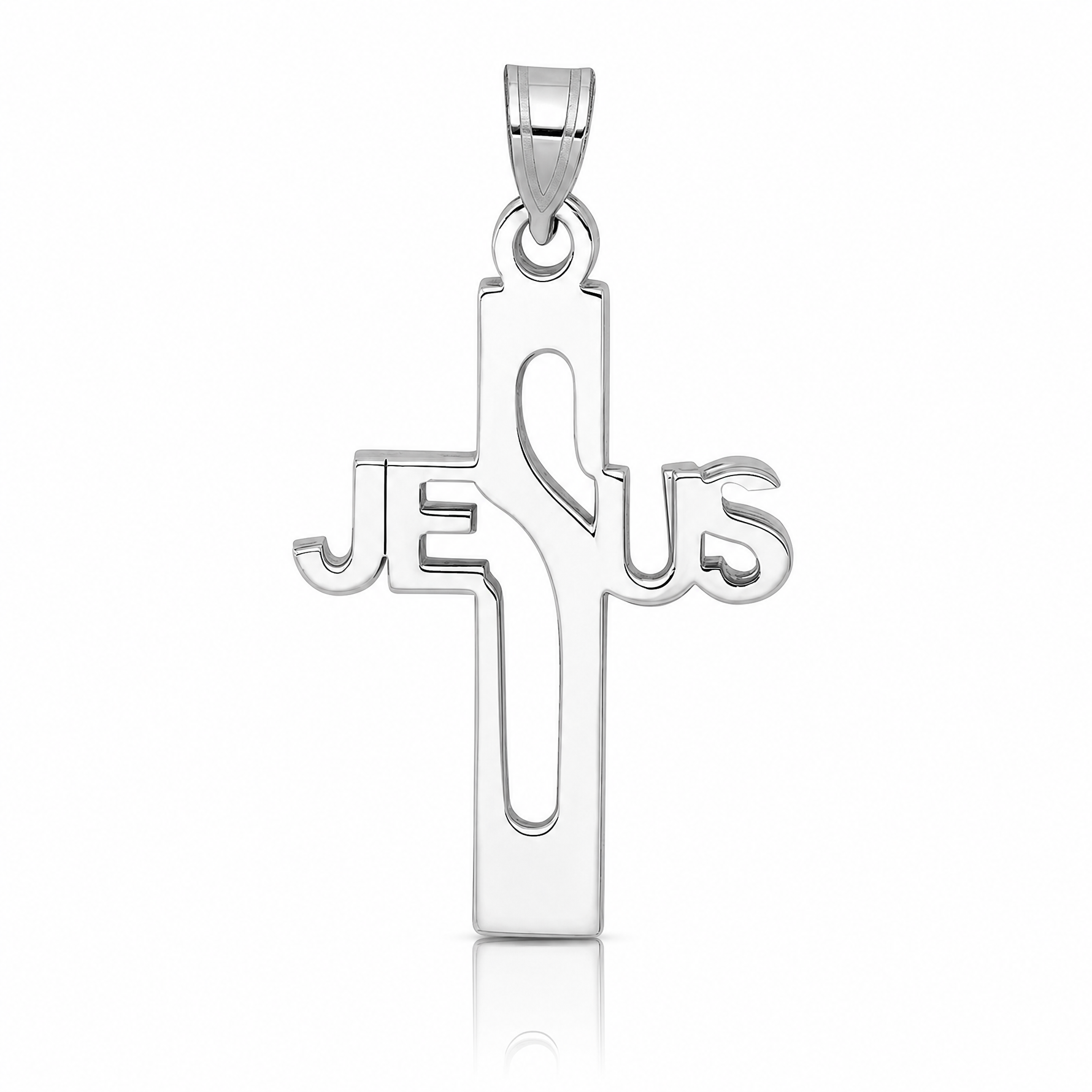 Sterling Silver Rhodium-plated Jesus Cross Medium Pendant - Lifestyle View