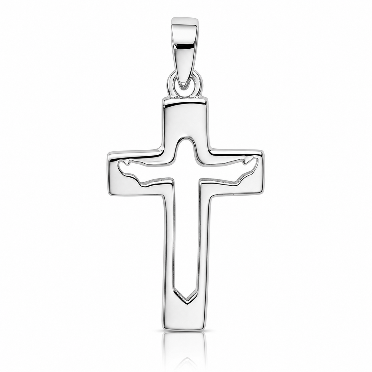 Sterling Silver Rhodium-plated Jesus Cut-out Cross Pendant - Lifestyle View