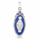 Sterling Silver Satin & D/C Epoxy & Crystal Miraculous Medal Pendant - Lifestyle View