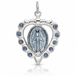 Sterling Silver Epoxy & Crystal Miraculous Medal Heart Pendant - Lifestyle View