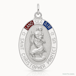 Sterling Silver Satin/Polished/D/C Enamel St Christopher Medal - Lifestyle View