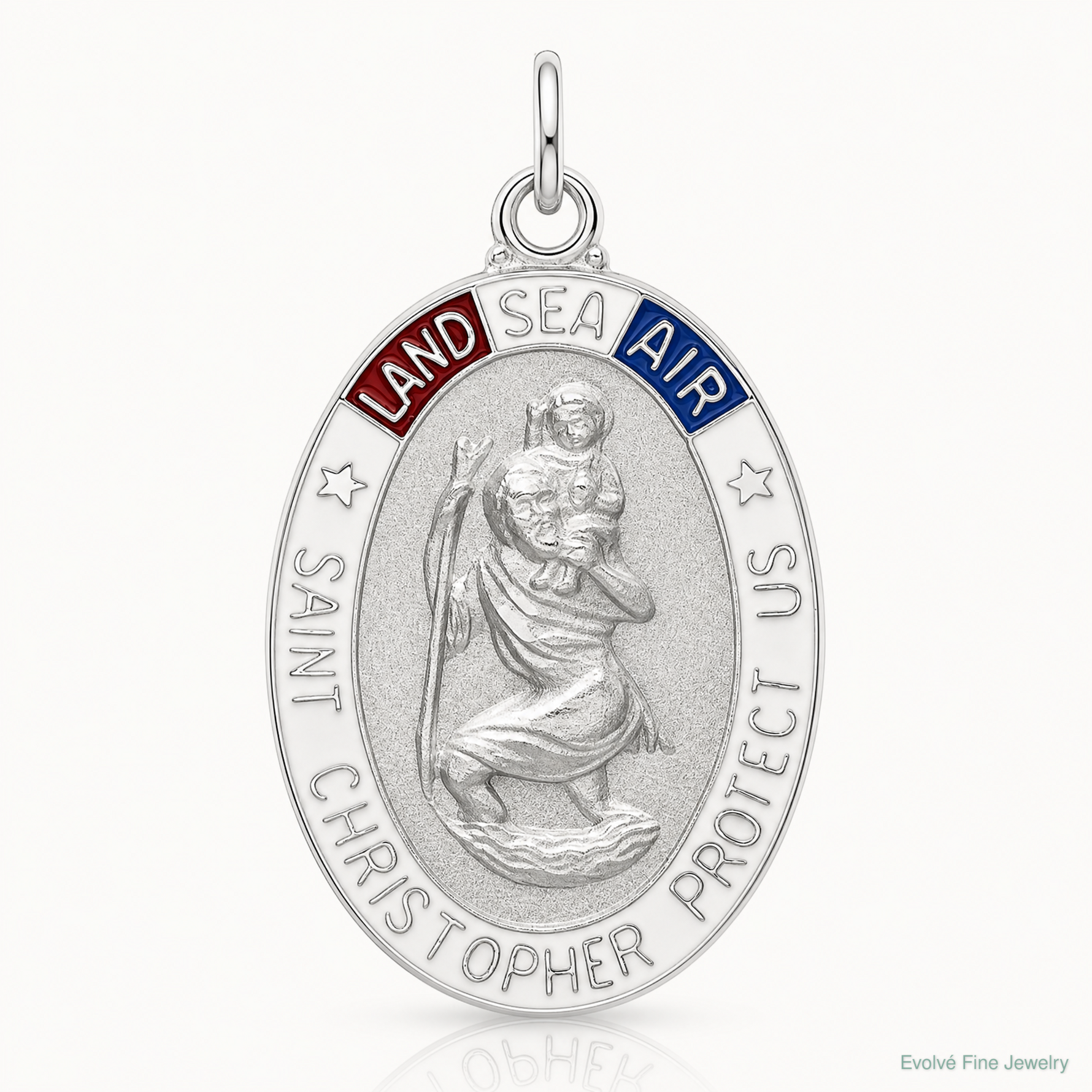 Sterling Silver Satin/Polished/D/C Enamel St Christopher Medal - Lifestyle View