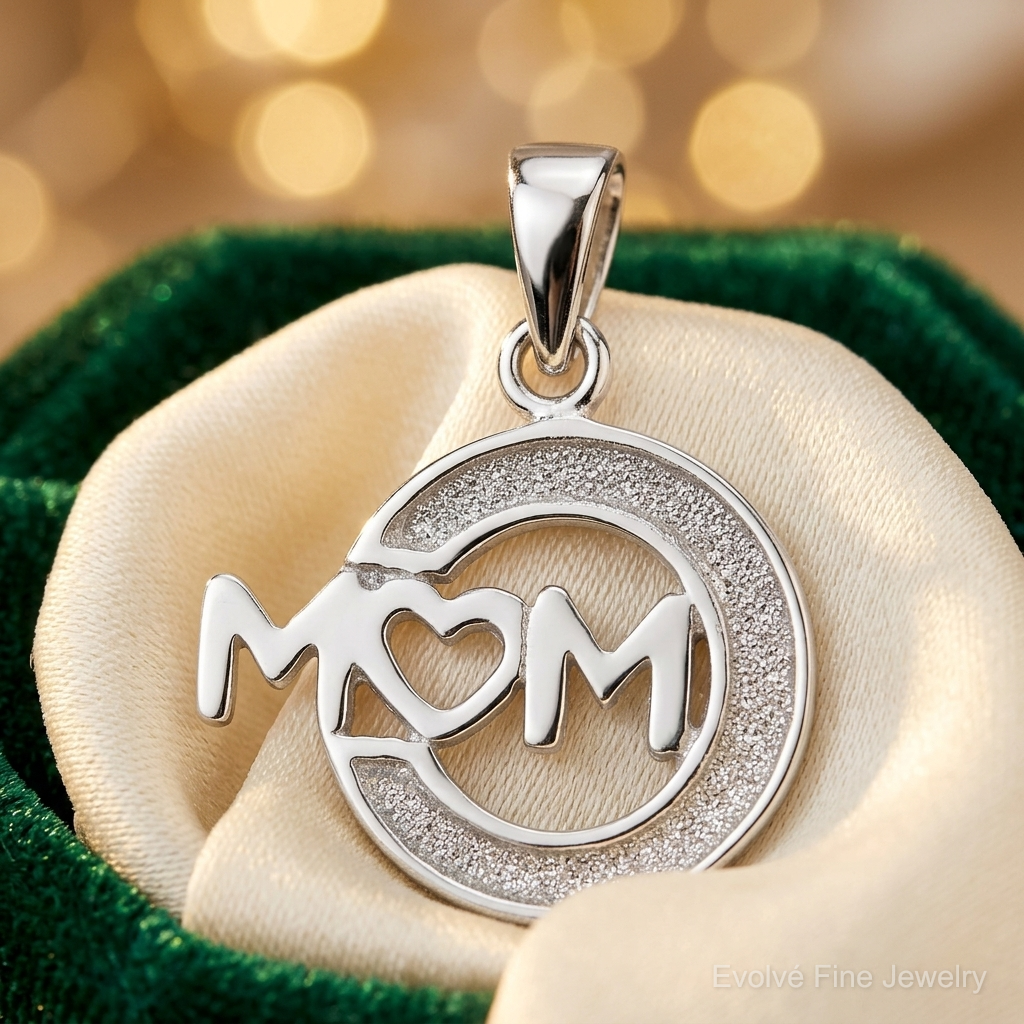 Sterling Silver Rhodium-plated Enamel Glitter Fabric MOM Pendant - Lifestyle View