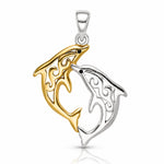 Sterling Silver & Gold-tone Enameled Filigree Dolphins Pendant - Lifestyle View