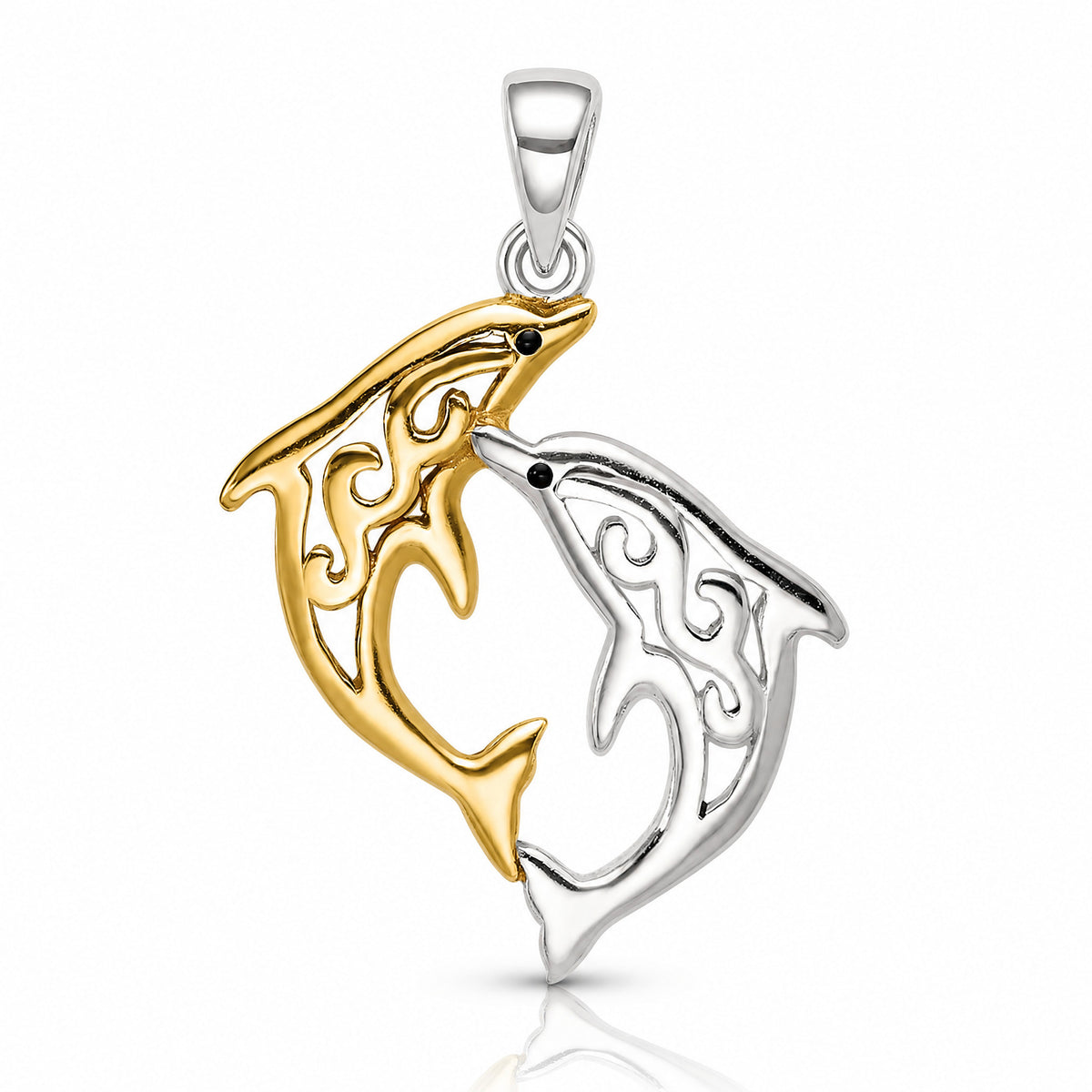 Sterling Silver & Gold-tone Enameled Filigree Dolphins Pendant - Lifestyle View