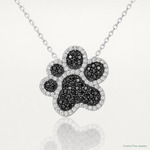 Sterling Silver Rhodium-plated Black/White CZ Paw Print Pendant - Lifestyle View