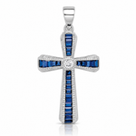 Sterling Silver Rhodium-plated CZ & Lab Cr. Blue Spinel Cross Pendant - Lifestyle View