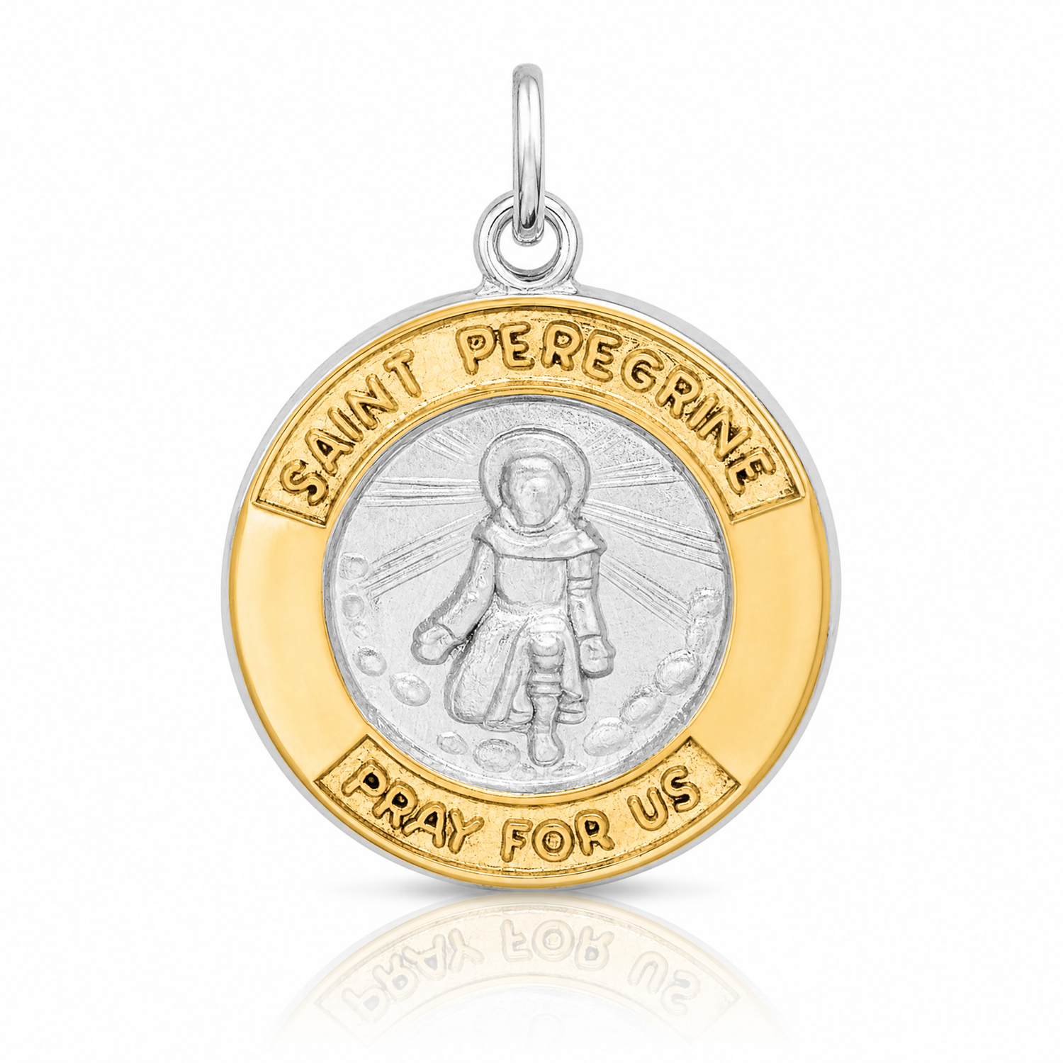 Sterling Silver Platinum-plated & Gold-tone St Peregrine Medal - Lifestyle View