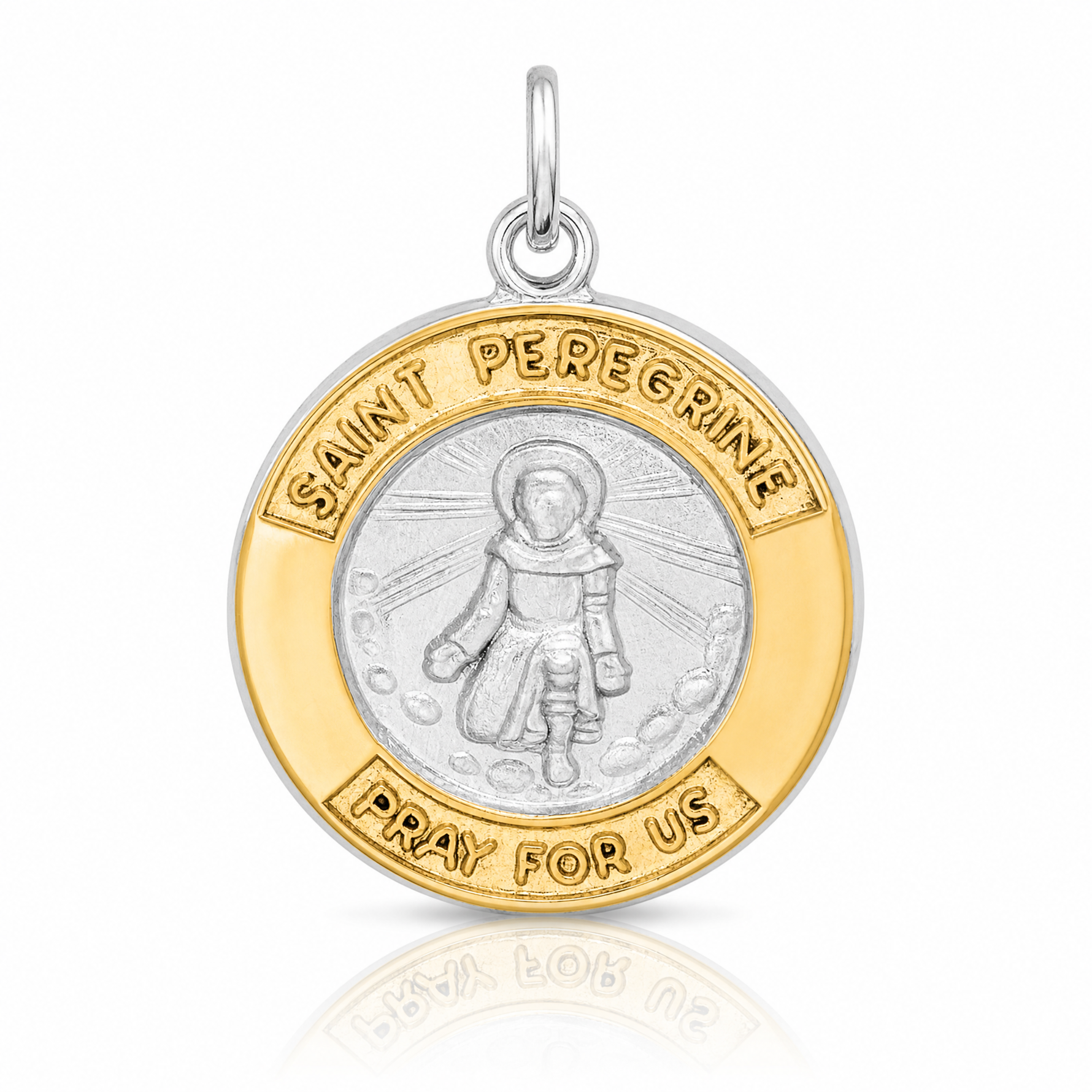 Sterling Silver Platinum-plated & Gold-tone St Peregrine Medal - Lifestyle View