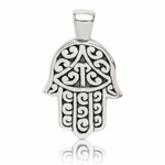 Sterling Silver Antiqued Hamsa Pendant - Lifestyle View