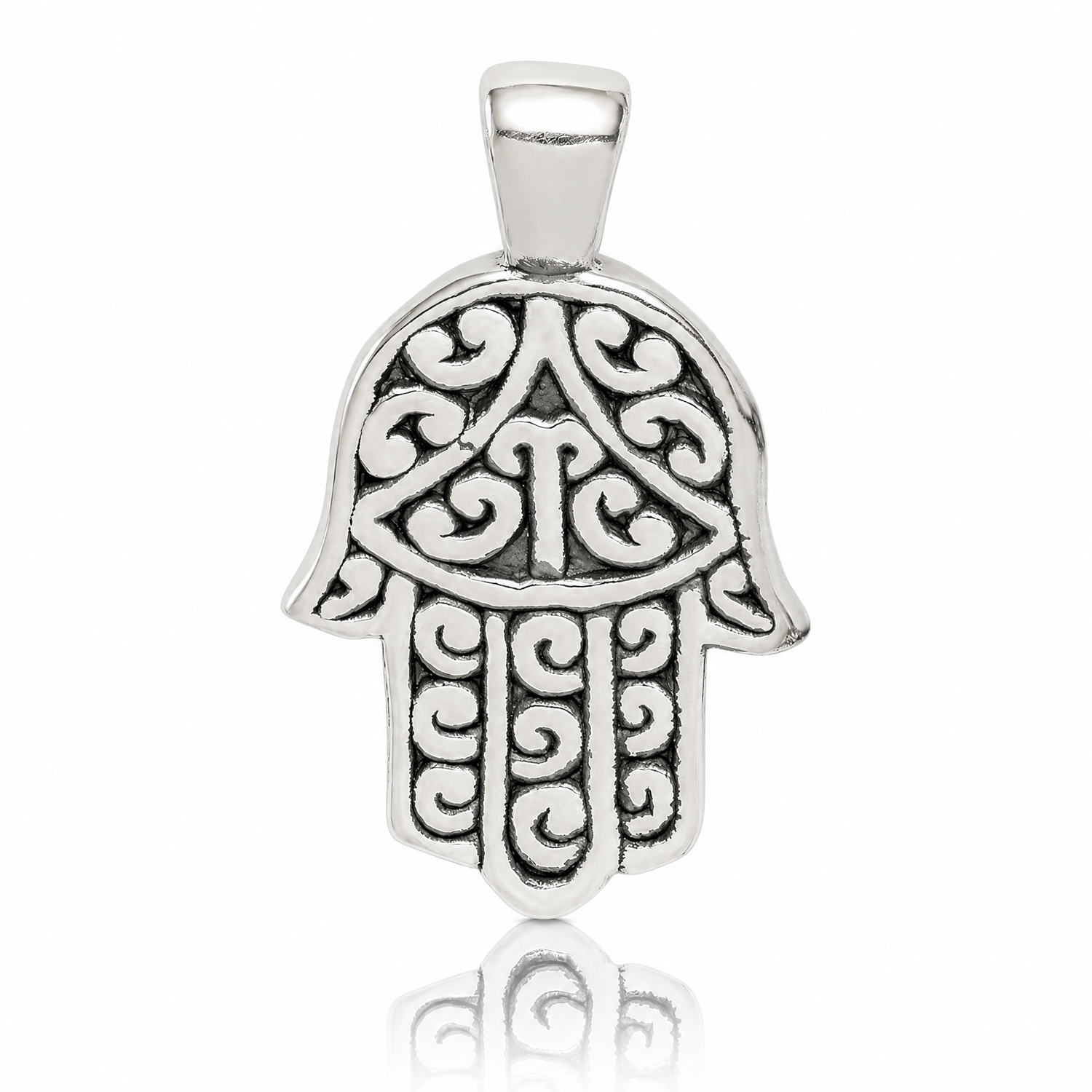 Sterling Silver Antiqued Hamsa Pendant - Lifestyle View
