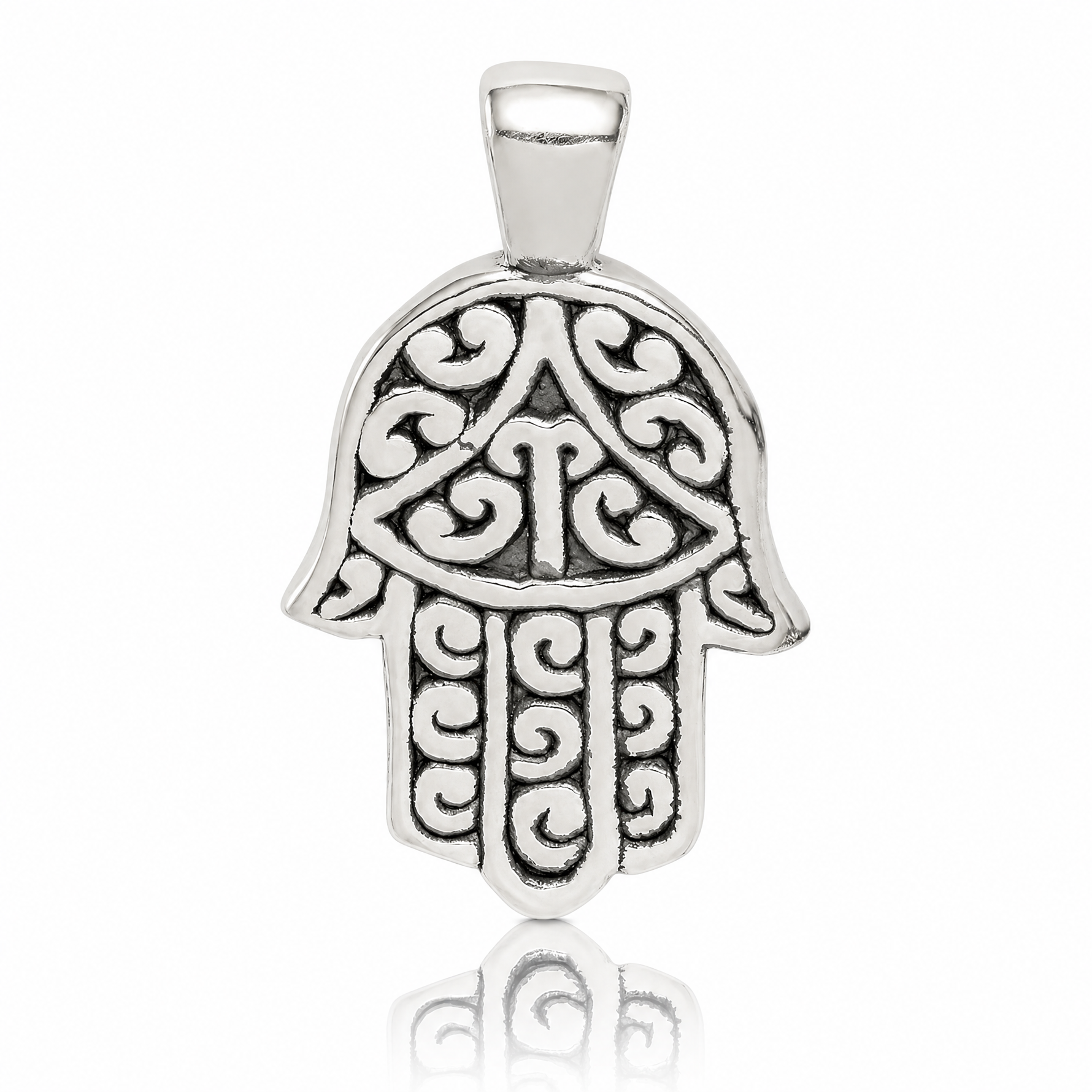 Sterling Silver Antiqued Hamsa Pendant - Lifestyle View