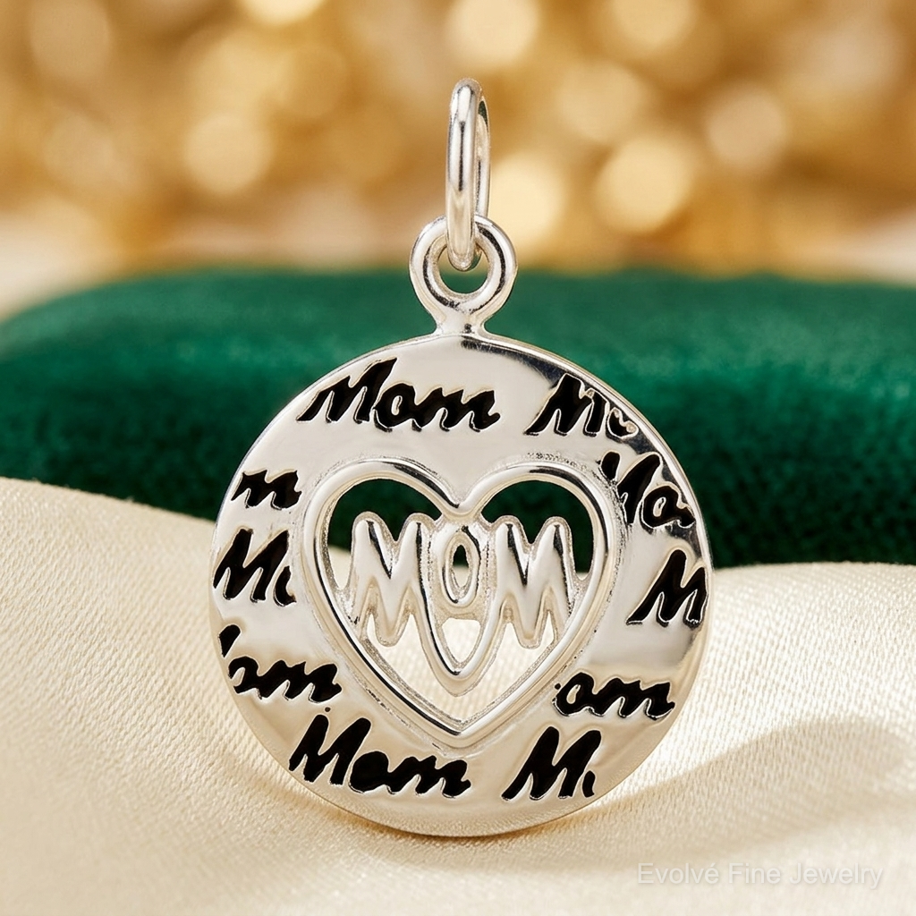 Sterling Silver Enamel MOM Charm - Lifestyle View