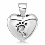 Sterling Silver Antiqued Heart Baby Foot Pendant - Lifestyle View