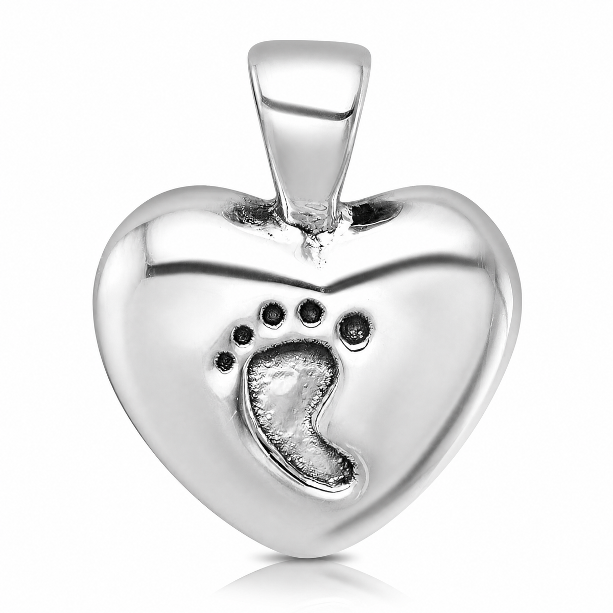 Sterling Silver Antiqued Heart Baby Foot Pendant - Lifestyle View