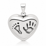 Sterling Silver Antiqued Heart Baby Foot Pendant - Lifestyle View