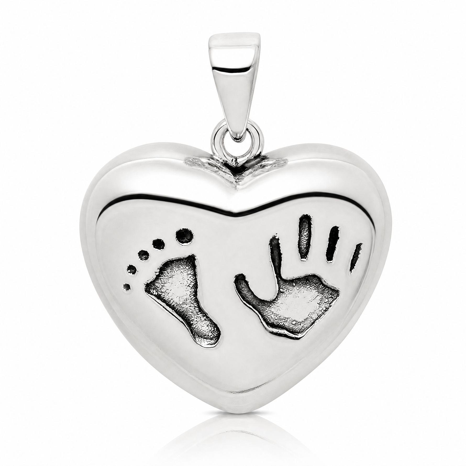 Sterling Silver Antiqued Heart Baby Foot Pendant - Lifestyle View