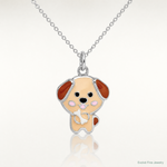 Sterling Silver Rhodium-plated Enameled Puppy w/Lobster Clasp Charm - Lifestyle View
