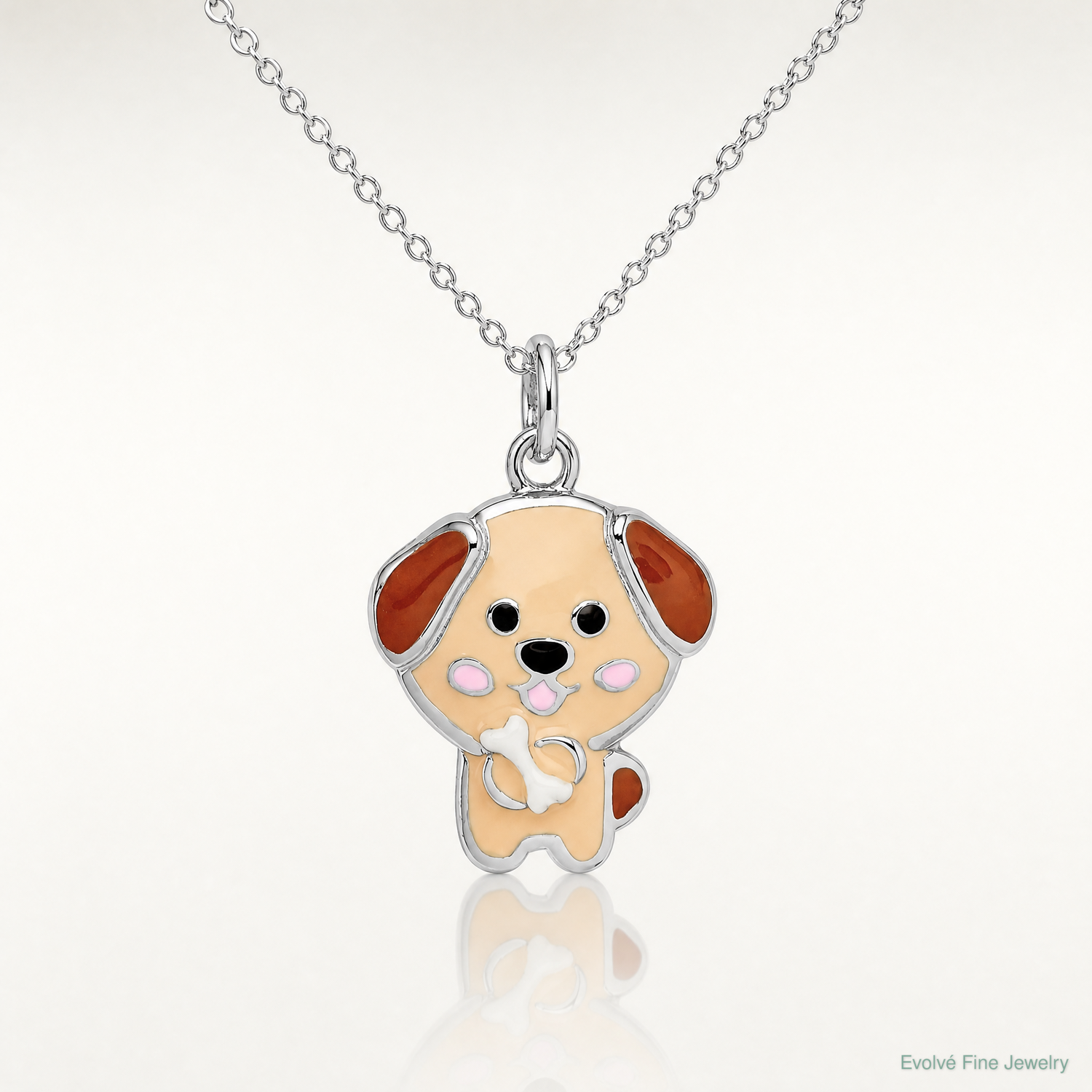 Sterling Silver Rhodium-plated Enameled Puppy w/Lobster Clasp Charm - Lifestyle View