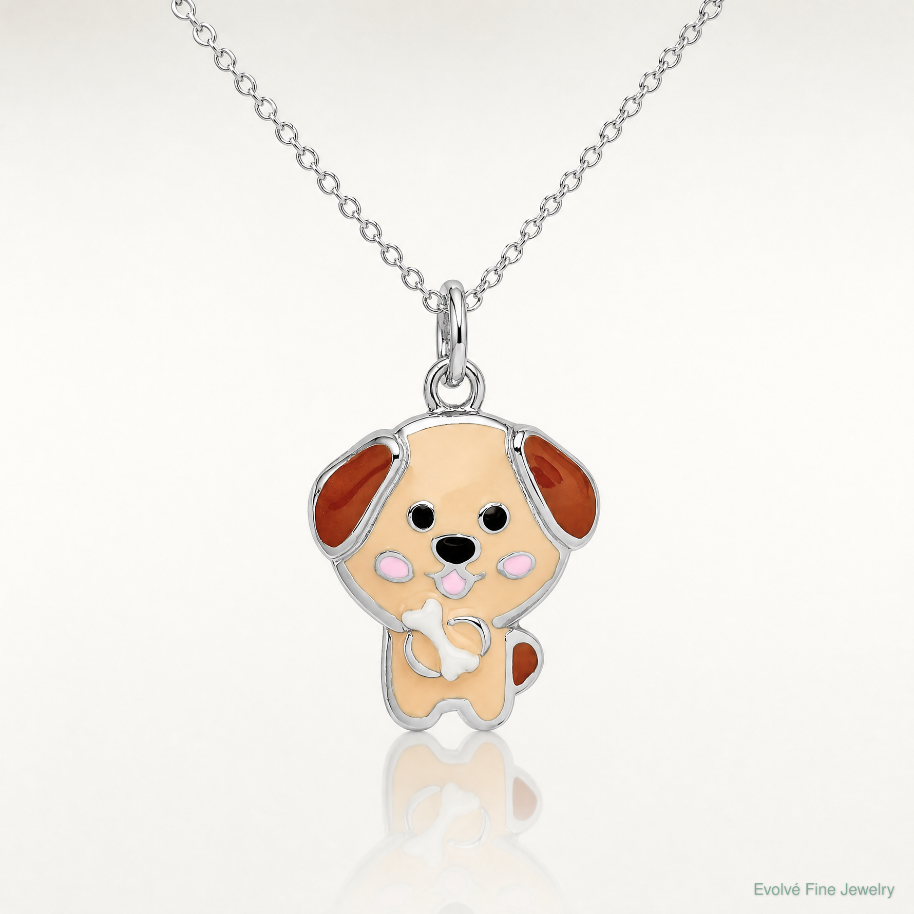 Sterling Silver Rhodium-plated Enameled Puppy w/Lobster Clasp Charm - Lifestyle View