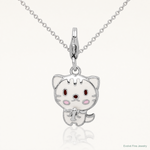 Sterling Silver Rhodium-plated Enameled Kitten w/Lobster Clasp Charm - Lifestyle View