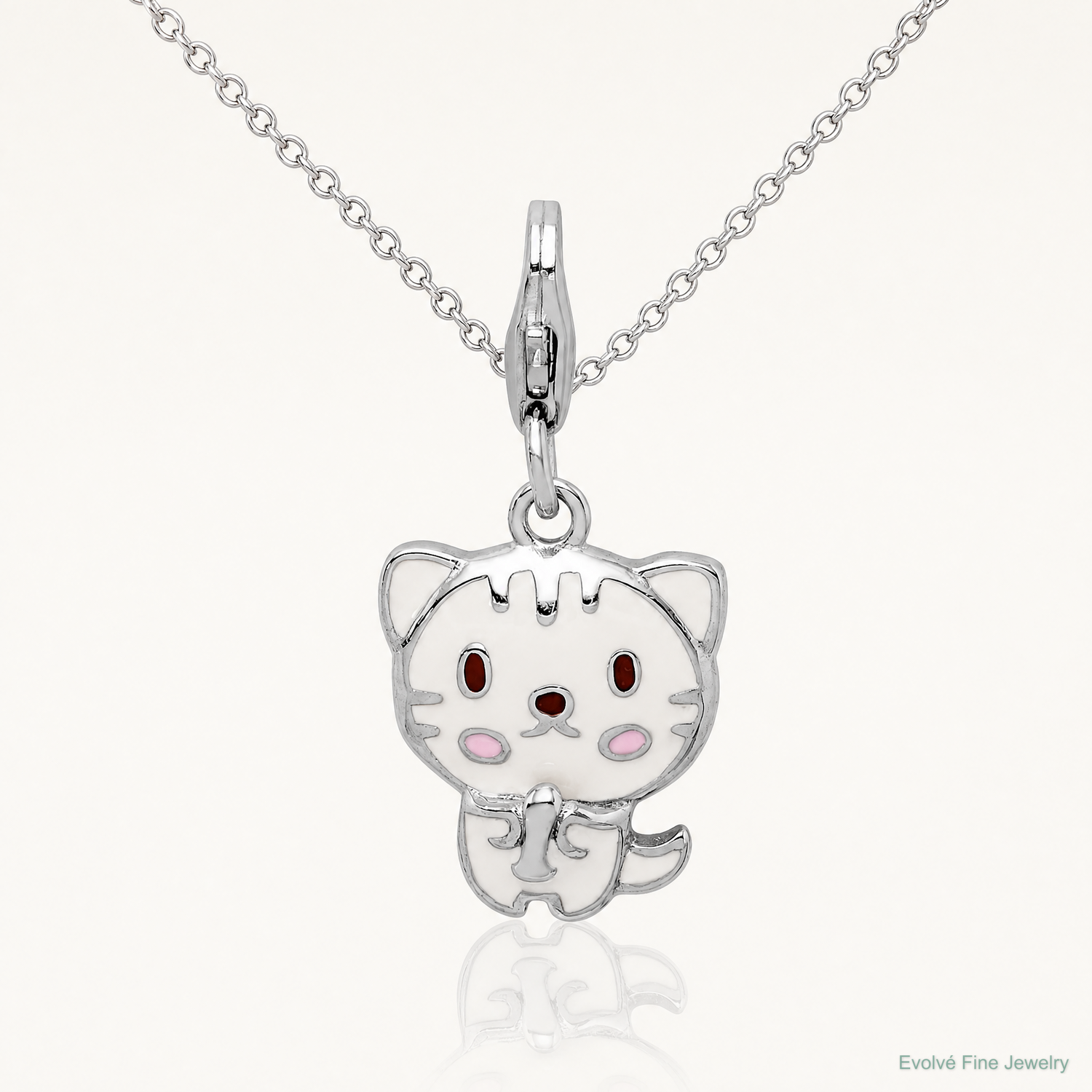 Sterling Silver Rhodium-plated Enameled Kitten w/Lobster Clasp Charm - Lifestyle View