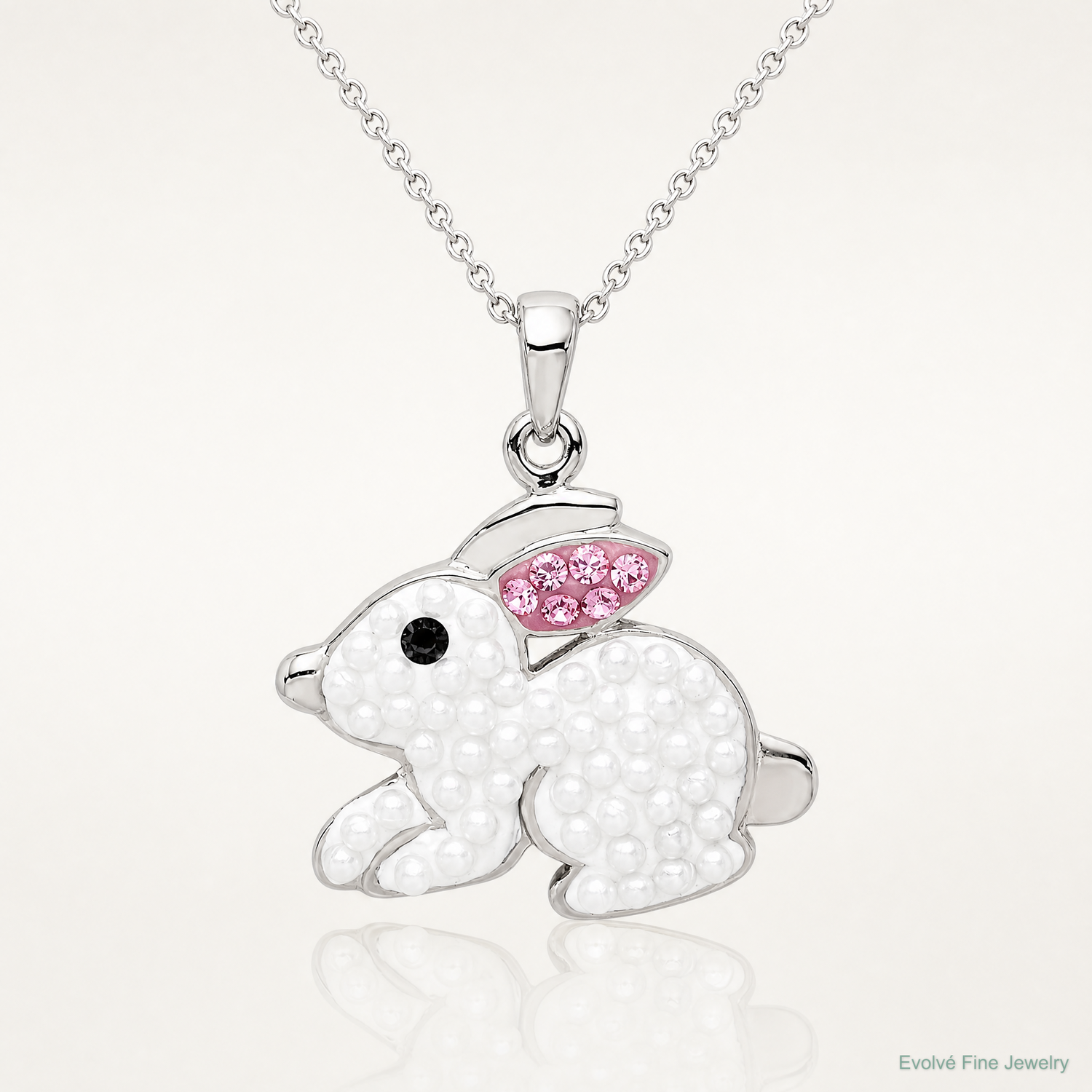 Sterling Silver Rhod-pltd Imitation Pearl/Preciosa Crystal Rabbit Pendant - Lifestyle View