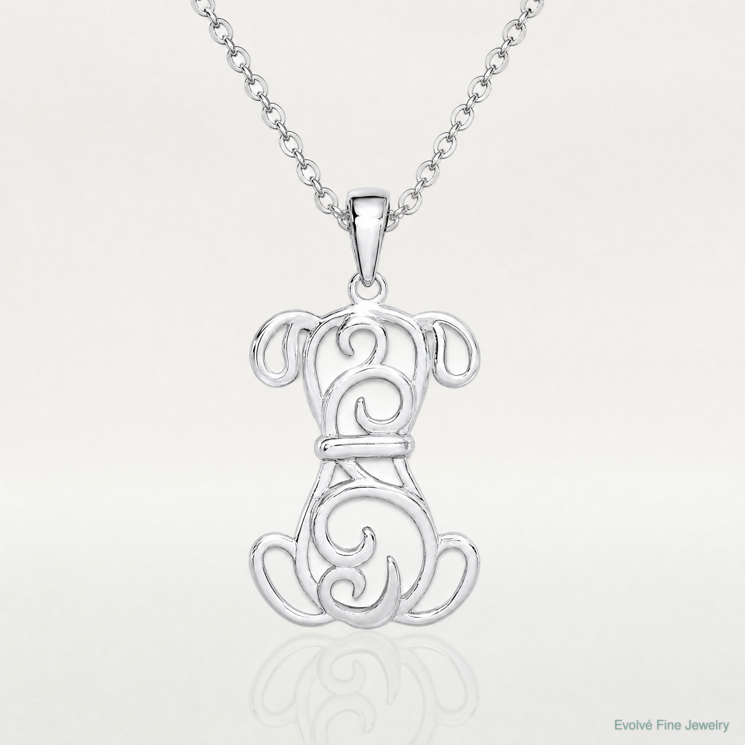 Sterling Silver Rhodium Plated Dog Pendant - Lifestyle View