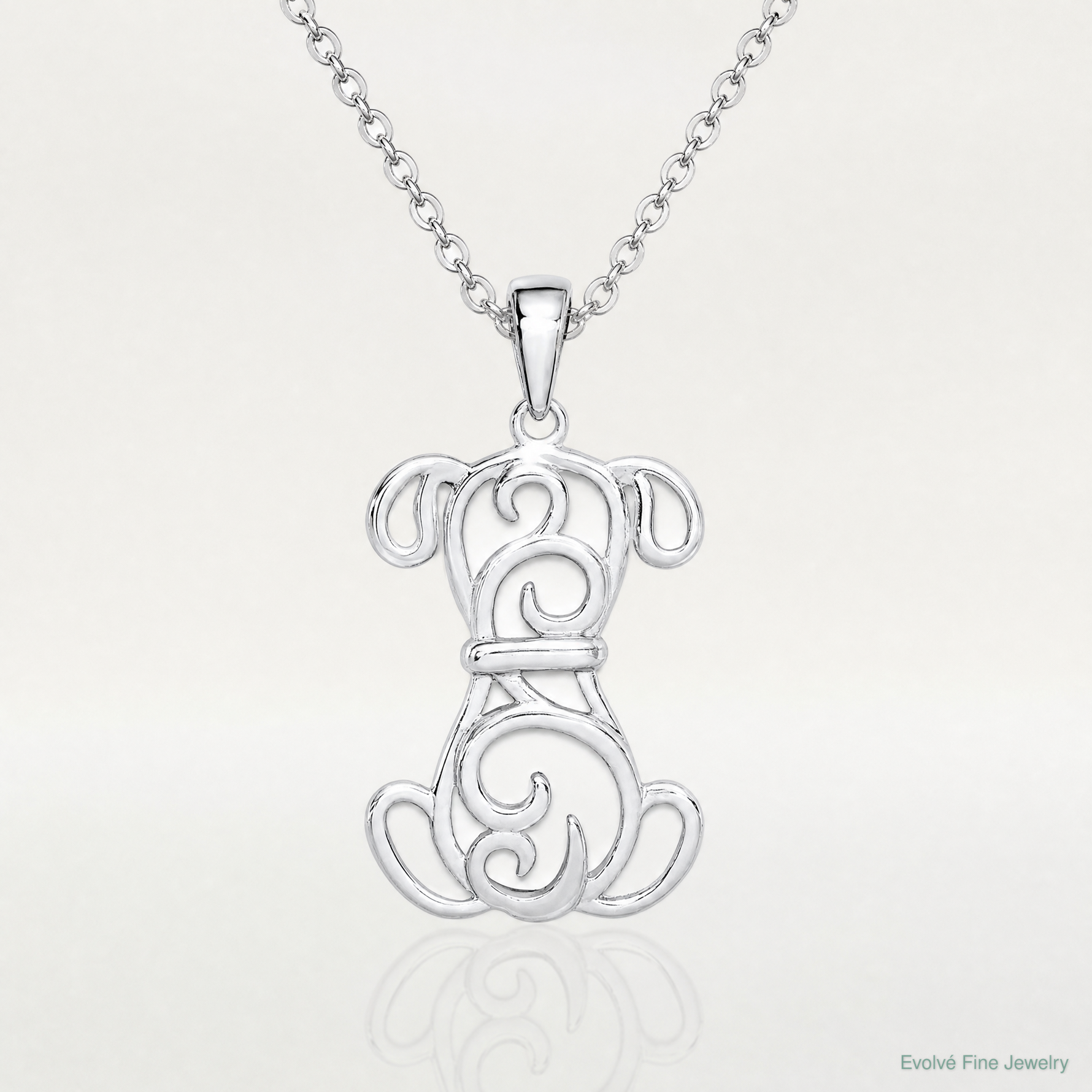 Sterling Silver Rhodium Plated Dog Pendant - Lifestyle View