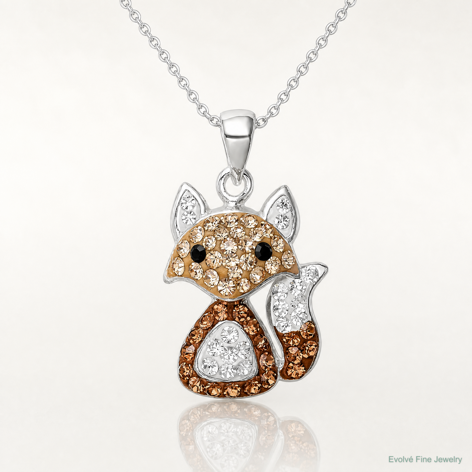 Sterling Silver Rhodium-plated Tan Preciosa Crystal Fox Pendant - Lifestyle View