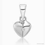 Sterling Silver Rhod-plated Polished & Satin CZ Heart Children's Pendant - Lifestyle View