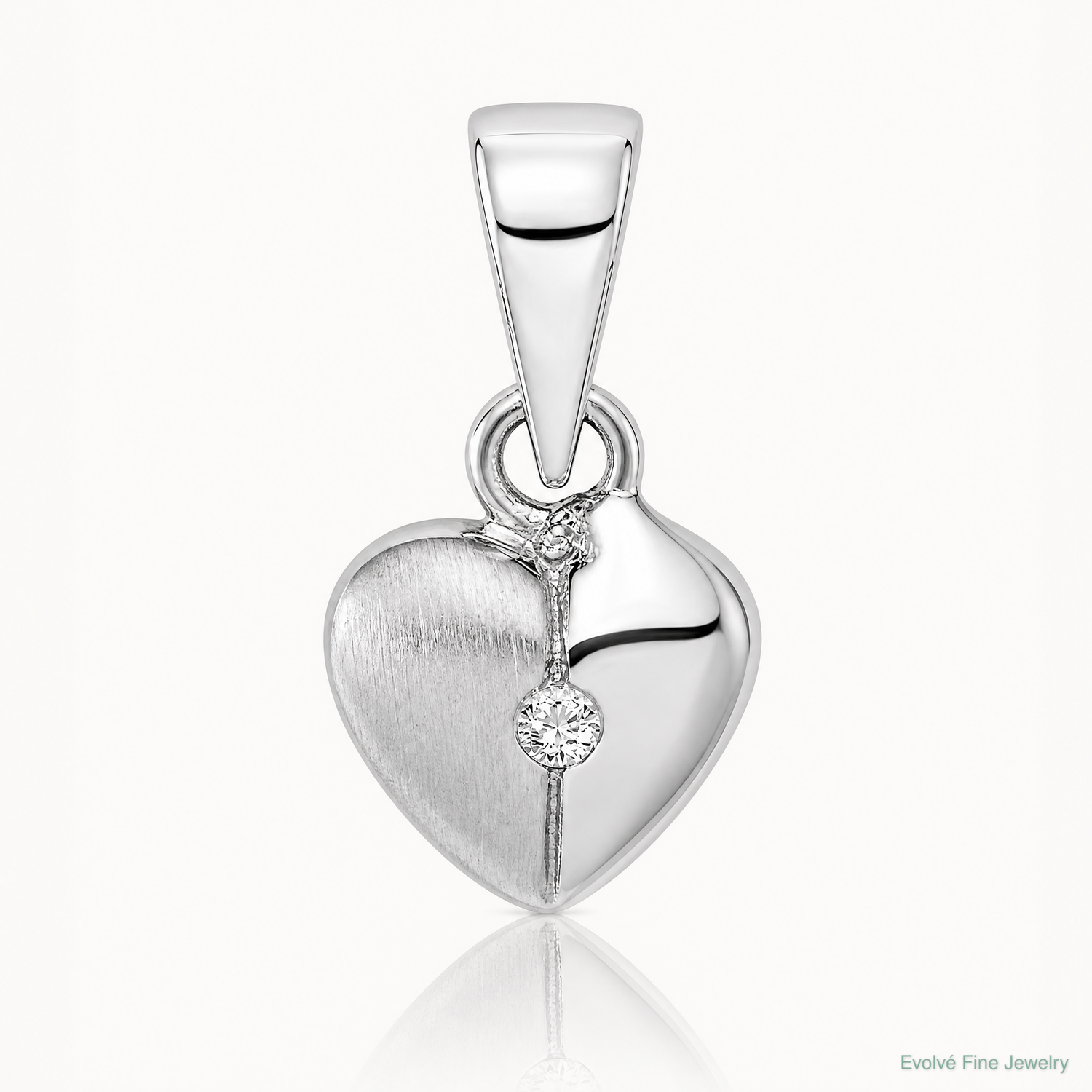 Sterling Silver Rhod-plated Polished & Satin CZ Heart Children's Pendant - Lifestyle View