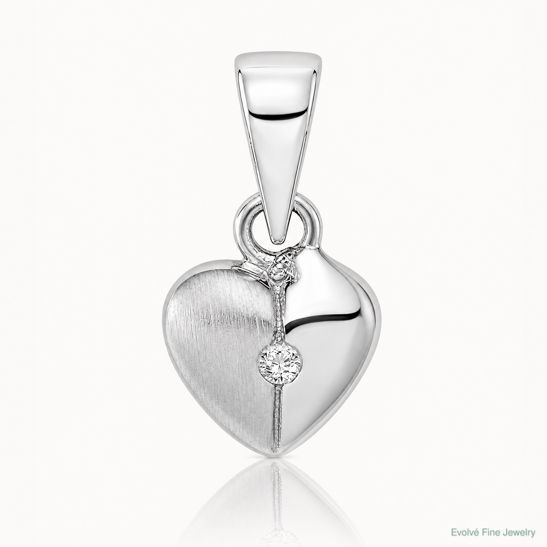 Sterling Silver Rhod-plated Polished & Satin CZ Heart Children's Pendant - Lifestyle View
