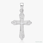 Sterling Silver Rhodium-plated Striped Texture Cross Pendant - Lifestyle View