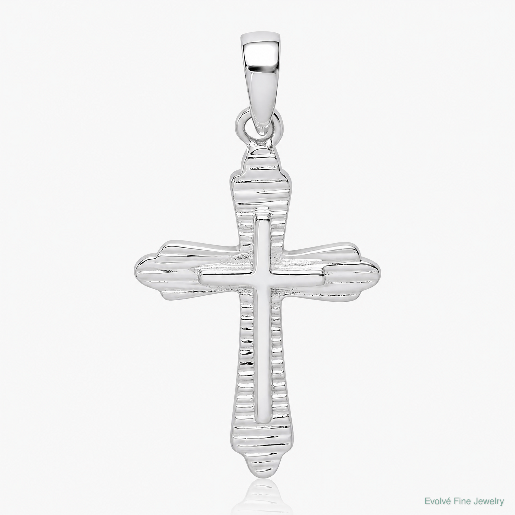 Sterling Silver Rhodium-plated Striped Texture Cross Pendant - Lifestyle View