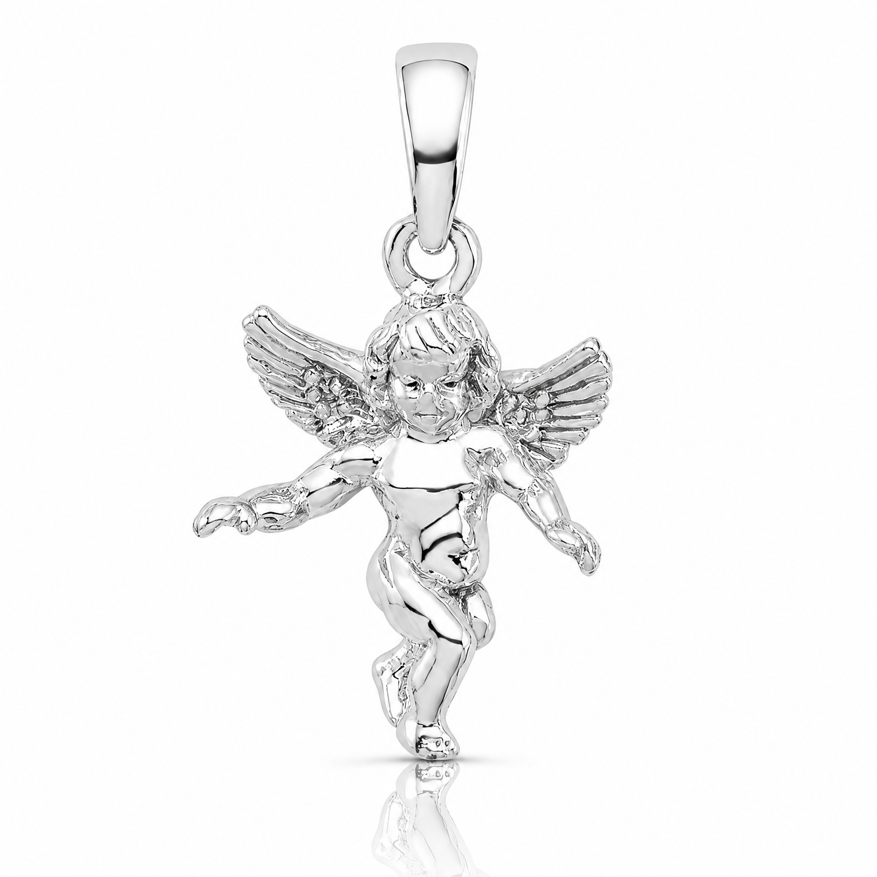 Sterling Silver Rhodium-plated Polished 3D Guardian Angel Pendant - Lifestyle View