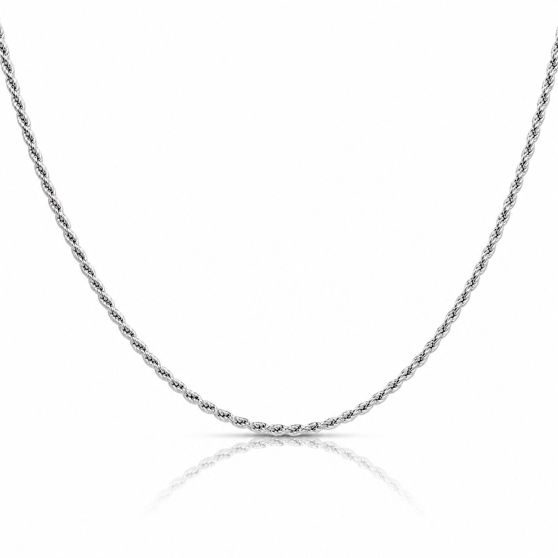 Sterling Silver Rhodium-plated 1.5mm Diamond-cut Rope Chain - Lifestyle View