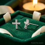 Sterling Silver Rhodium Diamond Cross Post Earrings - Lifestyle View