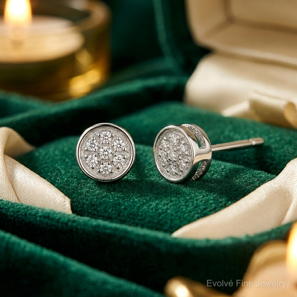 White Night Sterling Silver Rhodium-plated Diamond Circle Post Earrings - Lifestyle View